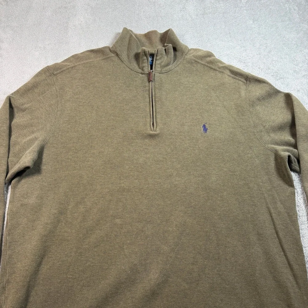 Vtg Polo Ralph Lauren 1/4 Zip Pullover Men Large Olive Green Military Cotton
